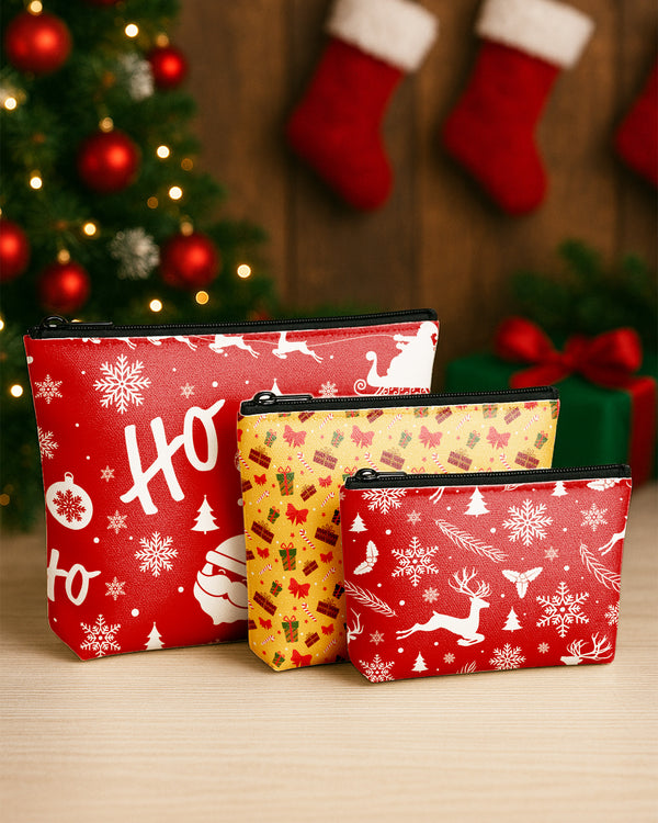 Set of 3 - Essential Zipper Pouch for Makeup Bag  Christmas Candy Canes Pattern - Xmas Pattern 3 - Red Xmas Cute Christmas GPO0184