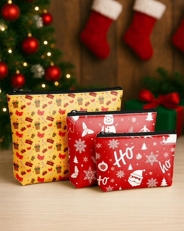Set of 3 - Essential Zipper Pouch for Makeup Bag  Snowman Pattern - Christmas Candy Canes Pattern - Xmas Pattern 3 Cute Christmas GPO0195