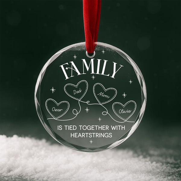 Custom Family Heartstrings Ornament, Personalized Family Name Ornament GLO03022
