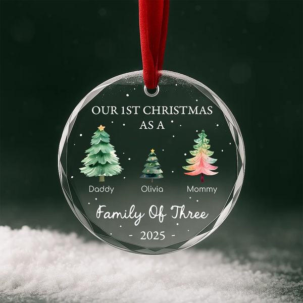 First Christmas as Family of Three Ornament, Customize Name GLO03023