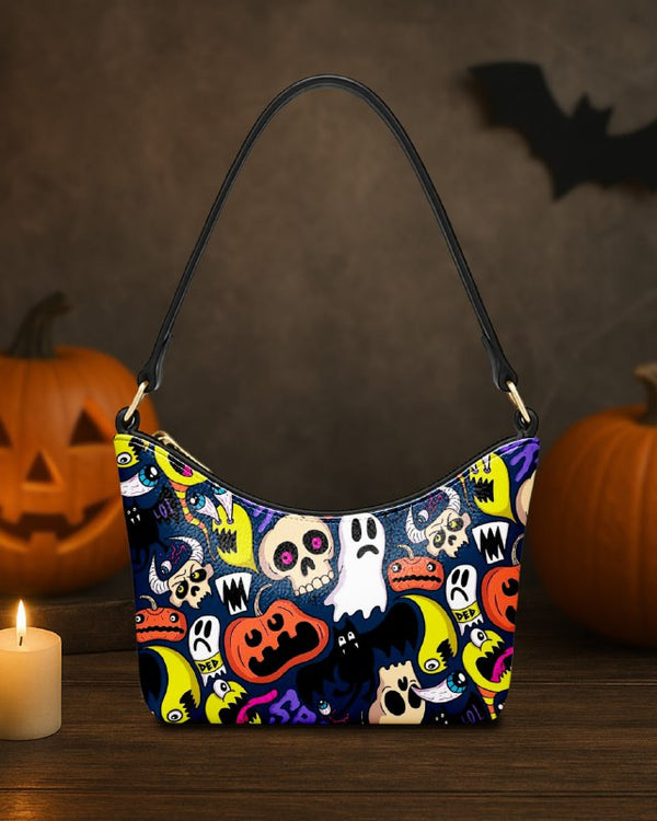 Leather Baguette Bag Underarm Shoulder Bag Death Ghost Pumkin and Skull Cute Halloween GLBBU05