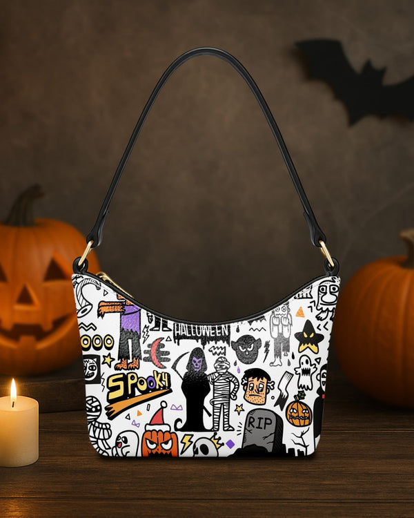 Leather Baguette Bag Underarm Shoulder Bag Spooky Day of Death Rip Cute Halloween GLBBU07