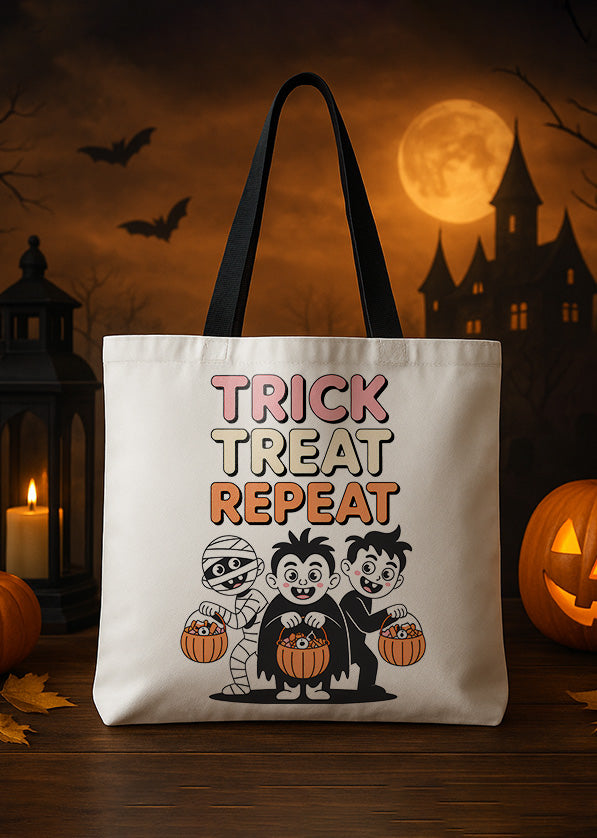 Canvas Totebag Trick Treat Repeat 02 Cute Halloween GTT0197