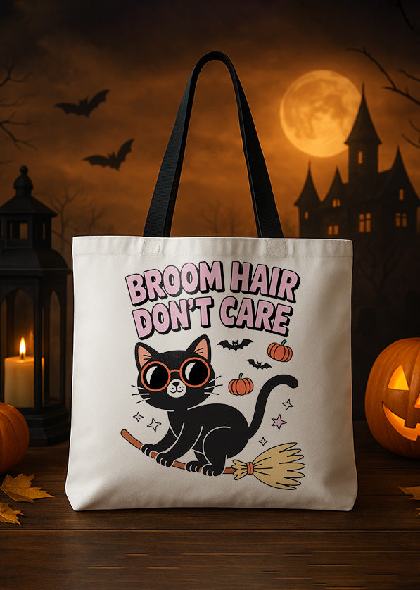 Canvas Totebag Broom Hair Dont Care Black Cat Cute Halloween 03 GTT0115