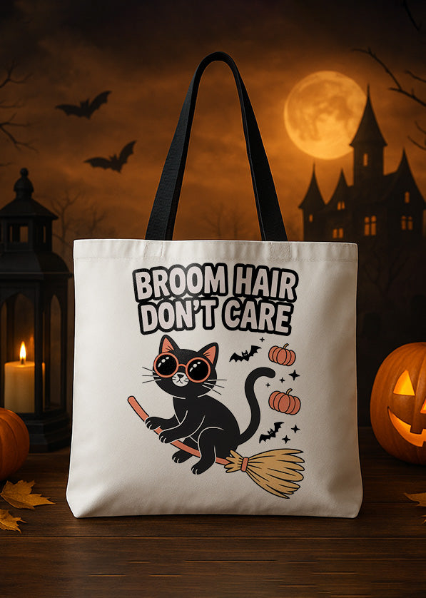 Canvas Totebag Broom Hair Dont Care Black Cat Cute Halloween 02 GTT0114