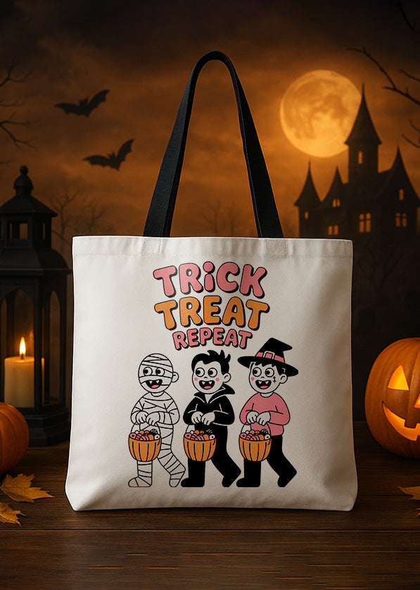 Canvas Totebag Trick Treat Repeat Zombie Cute Halloween 02 GTT0198