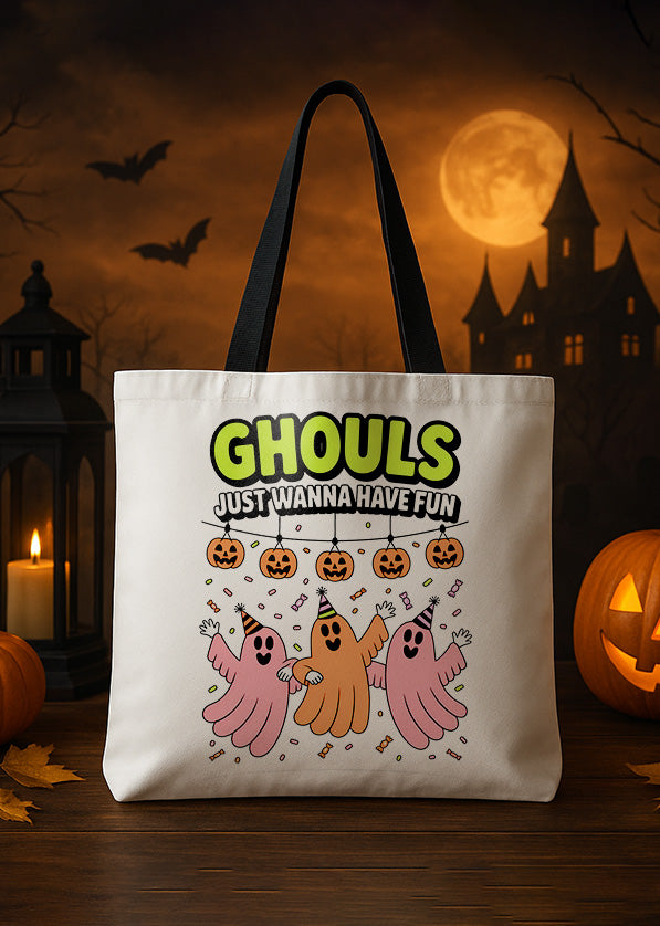 Canvas Totebag Ghouls Just Wanna Have Funs Ghost Cute Halloween 01 GTT0125