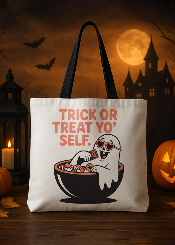 Canvas Totebag Trick or Treat Yo Style Cauldron Ghost Cute Halloween GTT0196