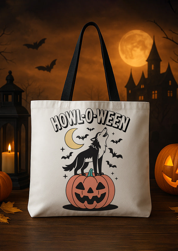 Canvas Totebag Howl O Ween Wolf Pumpkin in Night Moon Cute Halloween GTT0137