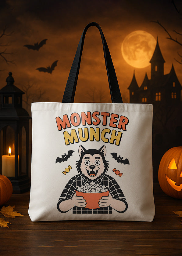 Canvas Totebag Monster Monch Wolf Popcorn Cute Halloween GTT0148