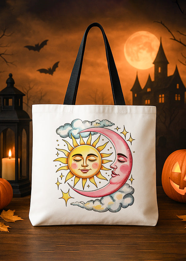 Canvas Totebag Bohemian Sun Moon Cloud Watercolor Halloween GTT0112
