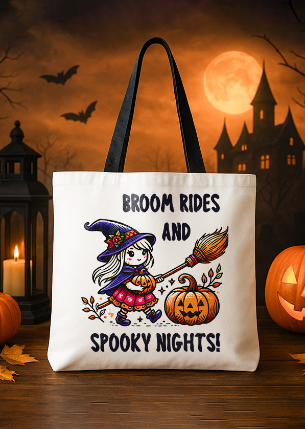 Canvas Totebag Totebag Broom Rides and Spooky Night Cute Halloween GTT0188