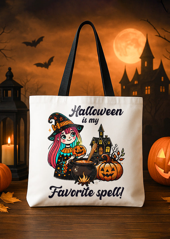 Canvas Totebag Halloween is My Favorite Spells Witch Pumpkin Cauldron Cute Halloween GTT0131