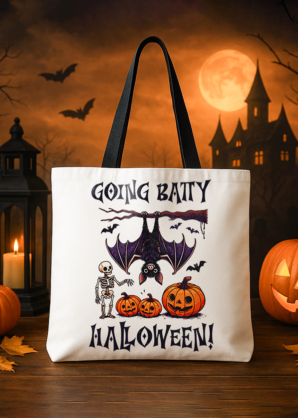 Canvas Totebag Going Batty Halloween Skeleton Pumpkin Cute Halloween GTT0127