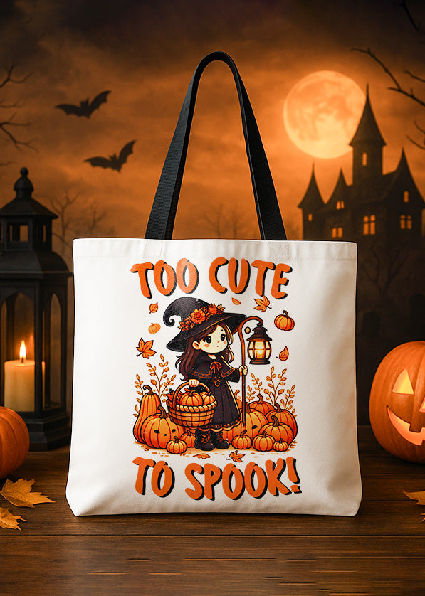 Canvas Totebag Too Cute Too Spook Witch Pumpkin Cute Halloween GTT0179
