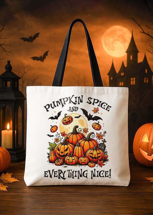 Canvas Totebag Pumpkin Spice and Everything Nice Cute Halloween GTT0158