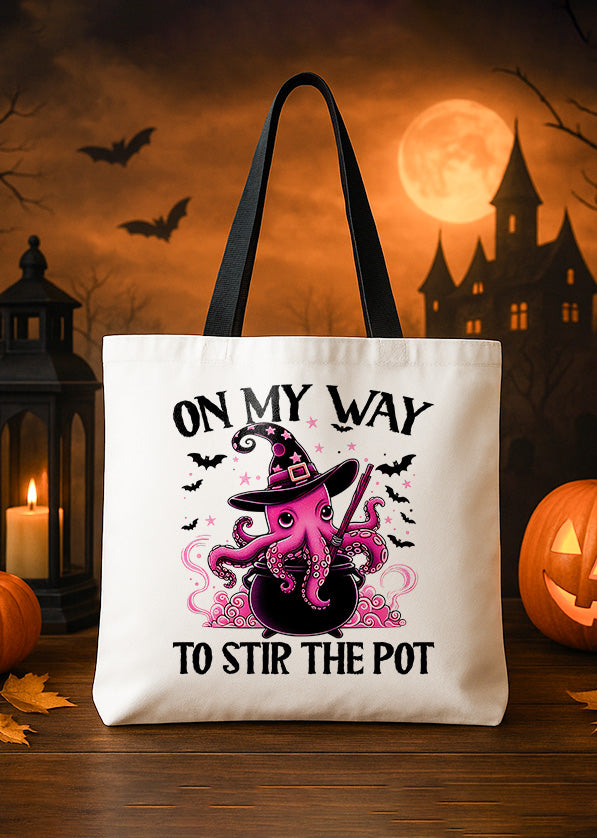 Canvas Totebag On My Way To Stir The Pot Octopus Cute Halloween GTT0154