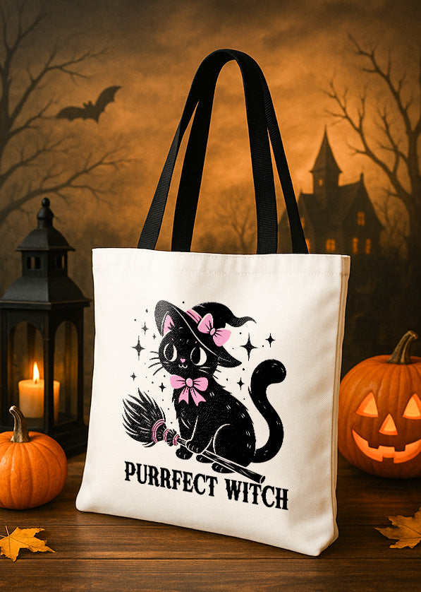 Canvas Totebag Perfect Witch Cute Black Cat Witch Halloween GTT0155
