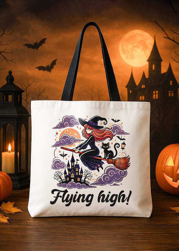 Canvas Totebag Flying High Witch Cute Halloween GTT0120