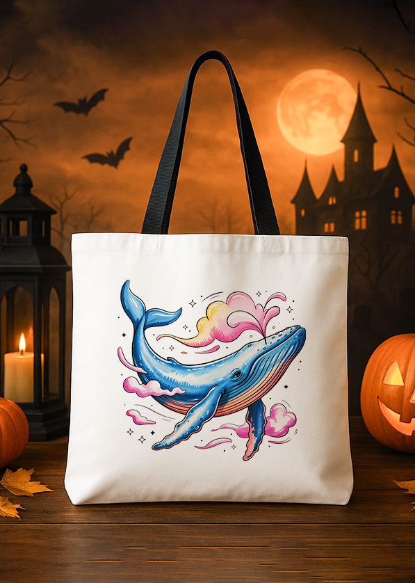 Canvas Totebag Watercolor Beach Blue Whale Halloween GTT0201