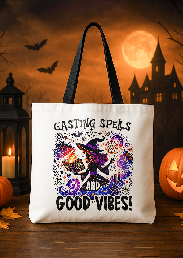 Canvas Totebag Totebag Casting Spells and Good Vibes Cute Halloween GTT0190