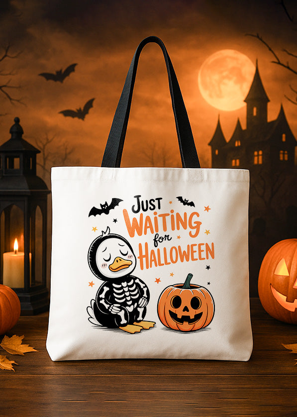 Canvas Totebag Just Waiting for Halloween Goose Pumpkin Cute Halloween GTT0142