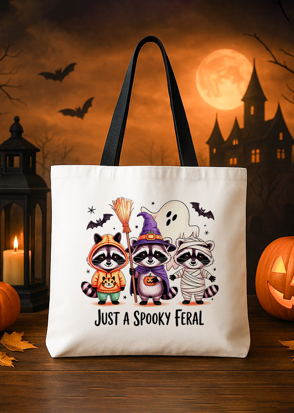 Canvas Totebag Just A Spooky Feral Ferret Cute Halloween 01 GTT0139