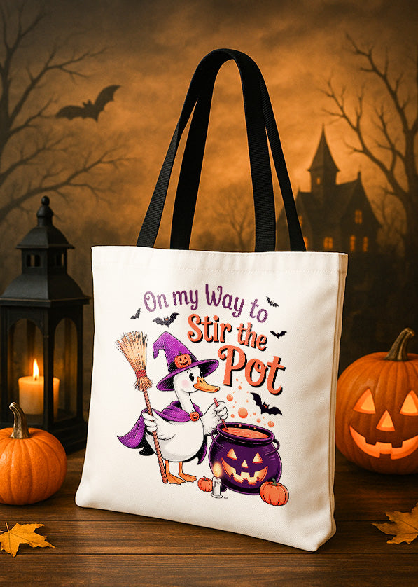 Canvas Totebag On My Way To Stir The Pot Goose Cute Halloween GTT0153