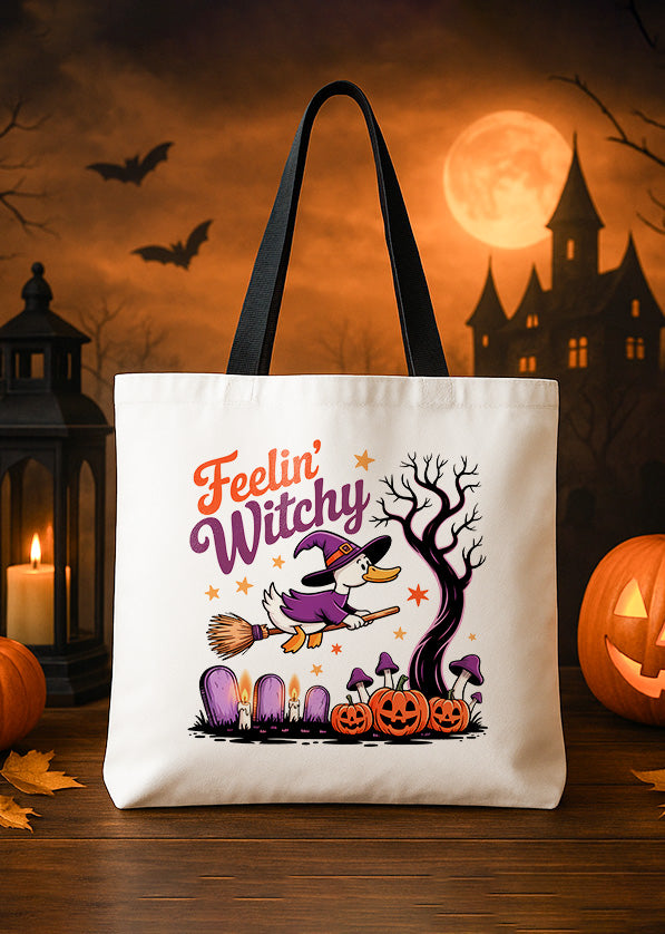 Canvas Totebag Feeling Witchy Goose Flying Cute Halloween 02 GTT0119