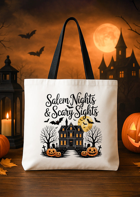 Canvas Totebag Salem Night and Scary Sights Castle Cute Halloween GTT0163