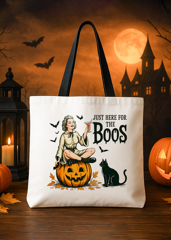 Canvas Totebag Just Here For The Boos Girl Pumpkin Cute Halloween GTT0141