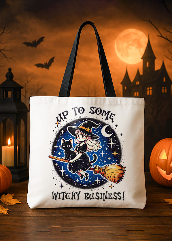 Canvas Totebag Up To Some Witchy Bussiness Cute Halloween GTT0200