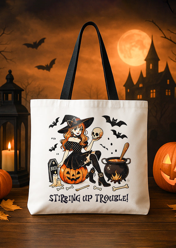Canvas Totebag Stirring Up Trouble Cute Halloween GTT0172