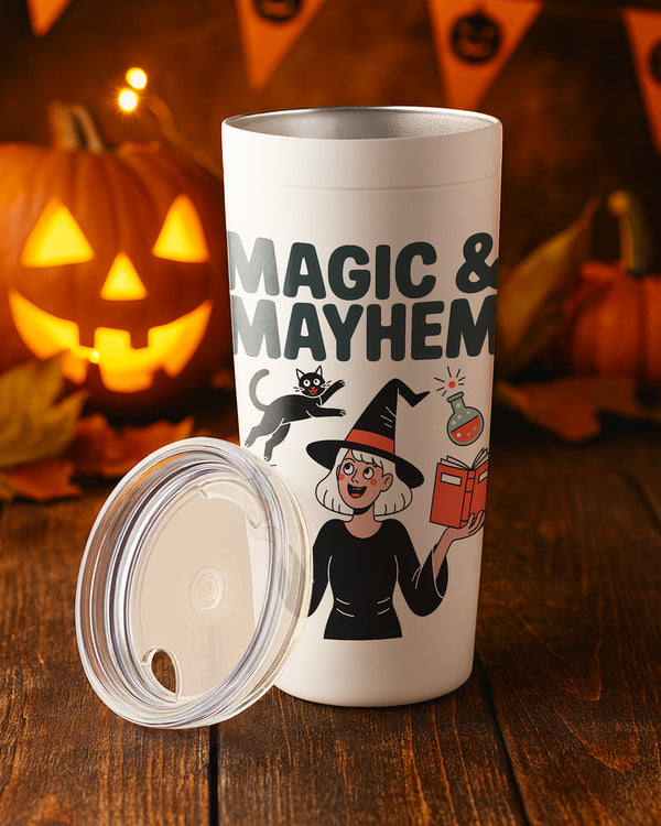 Stainless Tumbler Magic and Mayhem Witch with Black Cat Pumpkin Cute Halloween GTB062