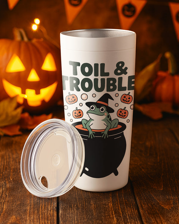 Stainless Tumbler Toil and Trouble Frog Cauldron Cute Halloween GTB093