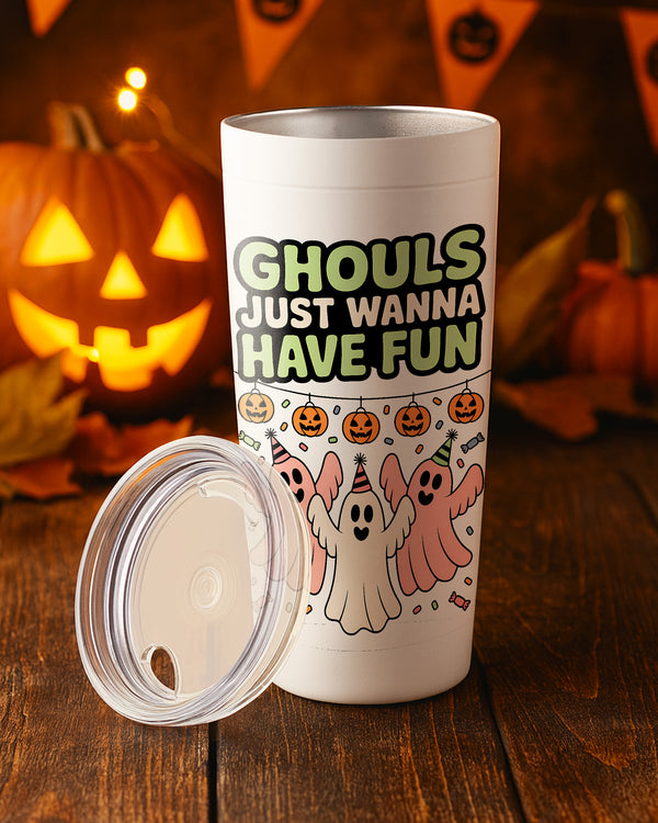Stainless Tumbler Ghouls Just Wanna Have Fun Ghost Pumpkin Party Candy Cute Halloween 02 GTB037