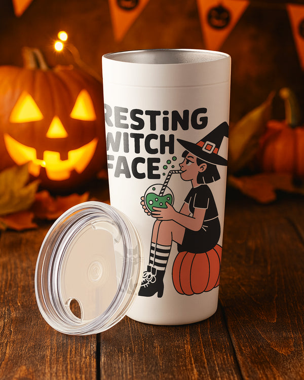 Stainless Tumbler Resting Witch Face With Black Cat Cute Halloween GTB076