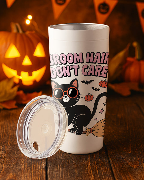 Stainless Tumbler Broom Hair Dont Care Black Cat Witchstick Cute Halloween 03 GTB013