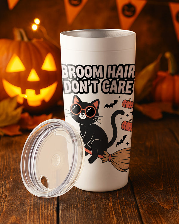 Stainless Tumbler Broom Hair Dont Care Black Cat Witchstick Cute Halloween 02 GTB012
