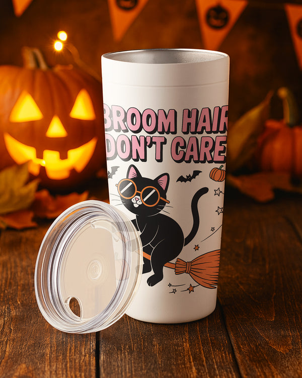 Stainless Tumbler Broom Hair Dont Care Black Cat Witchstick Cute Halloween 01 GTB011