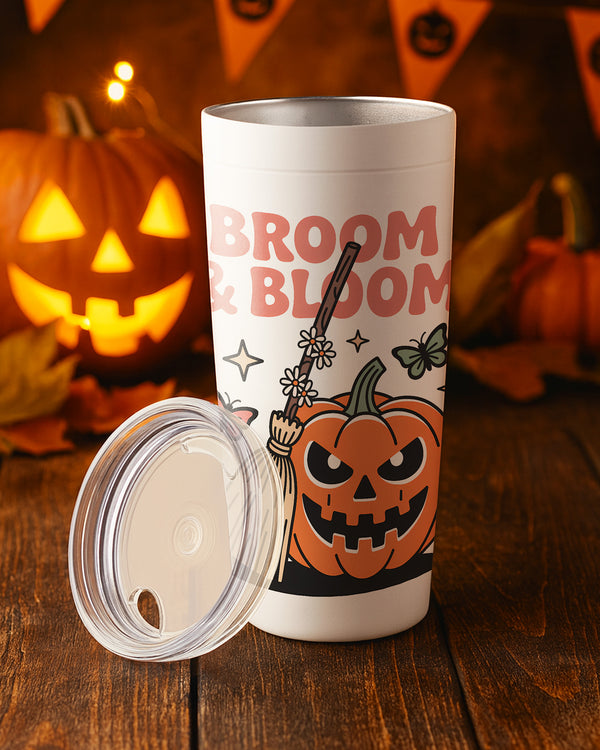 Stainless Tumbler Broom and Bloom Pumpkin Witchstick Cute Halloween 02 GTB010