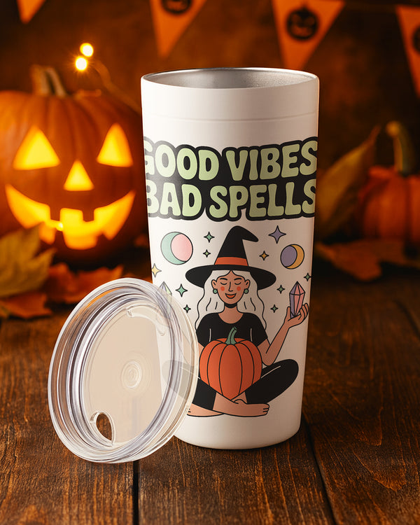 Stainless Tumbler Good Vibes Bag Spells Witch Pumpkin Cute Halloween 03 GTB041
