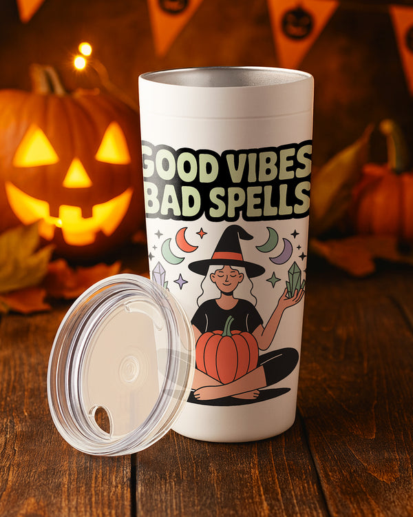 Stainless Tumbler Good Vibes Bag Spells Witch Pumpkin Cute Halloween 01 GTB039