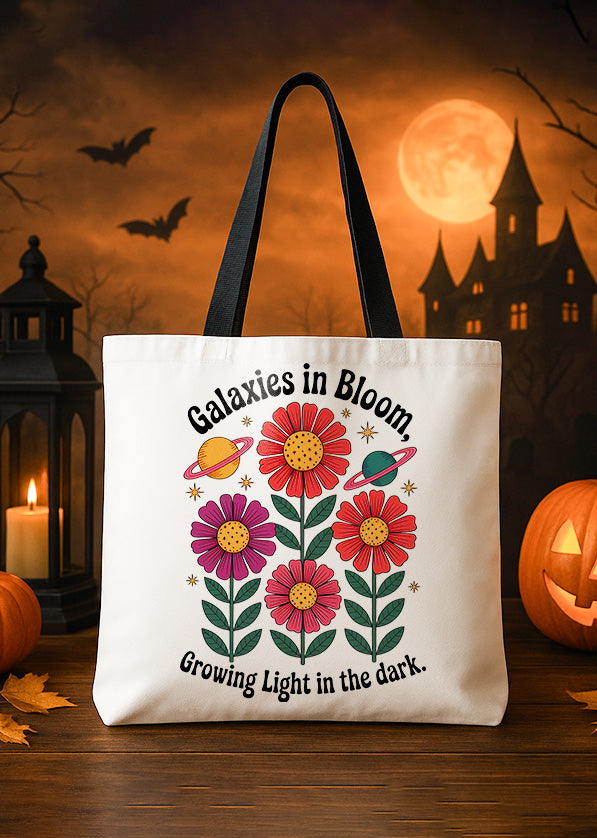 Canvas Tote Hippie Galaxy in The Bloom Growing Light In The Dark Flower Cute Halloween GTT0222