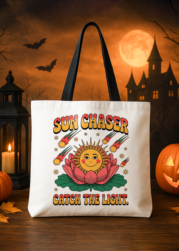 Canvas Totebag Hanging with My Ghoul Friend Witch Black Cat Pumpkin Cute Halloween GTT0132
