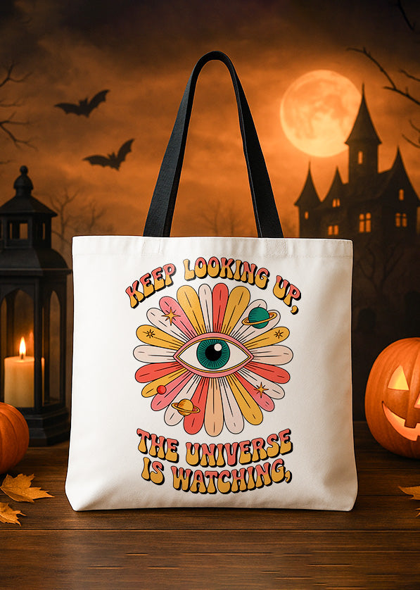 Canvas Tote Hippie Keep Looking Up The Universe Is Watching SunflowerCute Halloween GTT0224