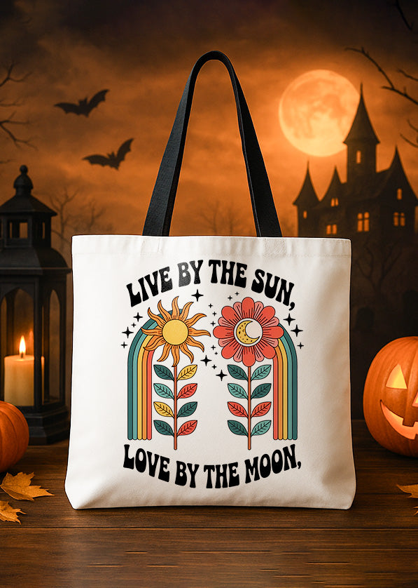 Canvas Tote Hippie Live By The Sun Love By The Moon Flower Rainbow Cute Halloween GTT0225