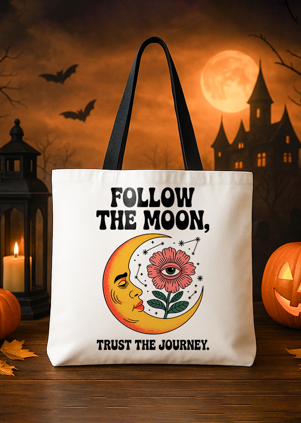 Canvas Tote Hippie Follow The Moon Flower Trust The Journey Cute Halloween GTT0221