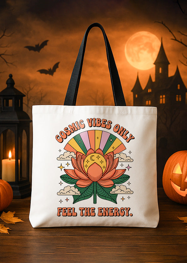 Canvas Tote Hippie Cosmic Vibe Only Lotus Cute Halloween GTT0218