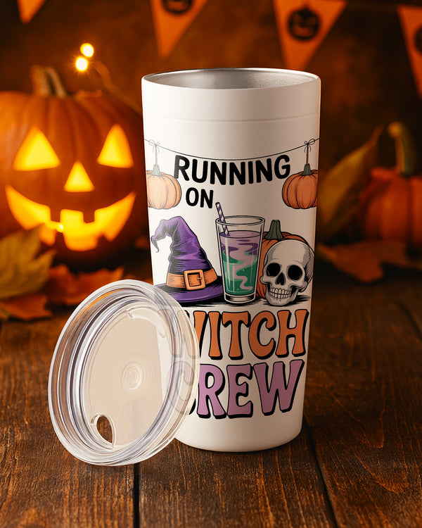 Stainless Tumbler Running on Witch Crew Skeleton Witch Hat Cute Halloween GTB078